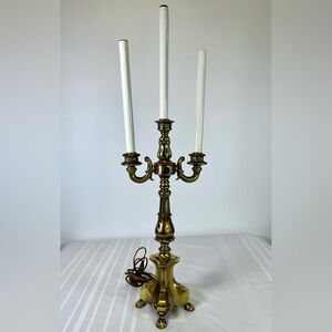 Vintage 60s Hollywood Regency Brass Candelabra Lamp L&L WMC 7779 Baroque READ